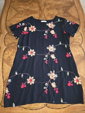 Ana & Rose Black Floral Embroidered Shift Dress Womens Plus Size 1X